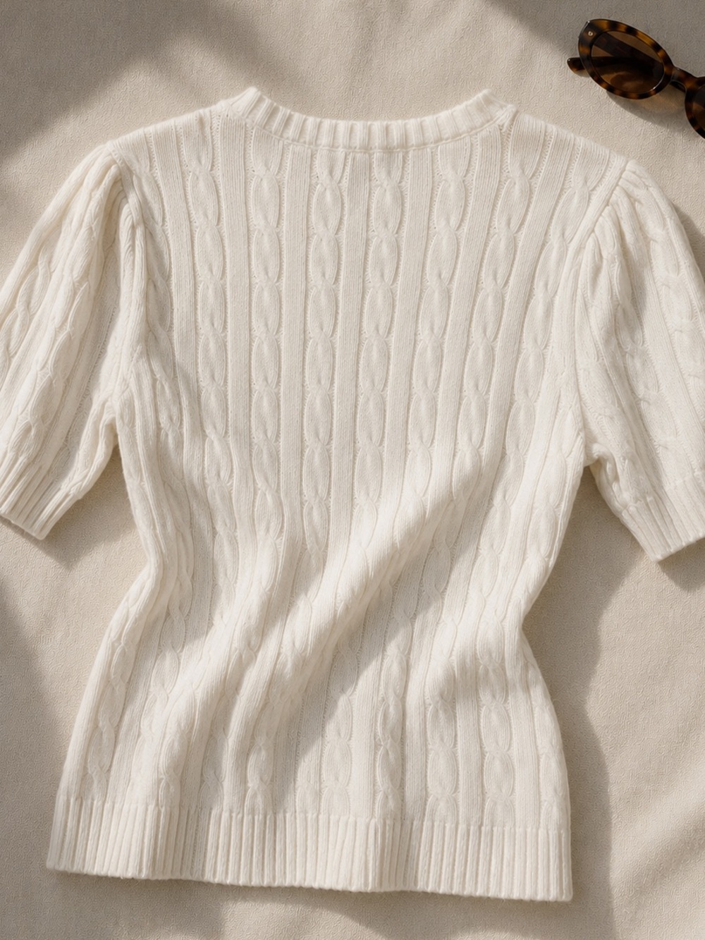 Lauren Ralph Lauren Cable Knit Cotton Sweater Puff Sleeve Large - Picture 2 of 7